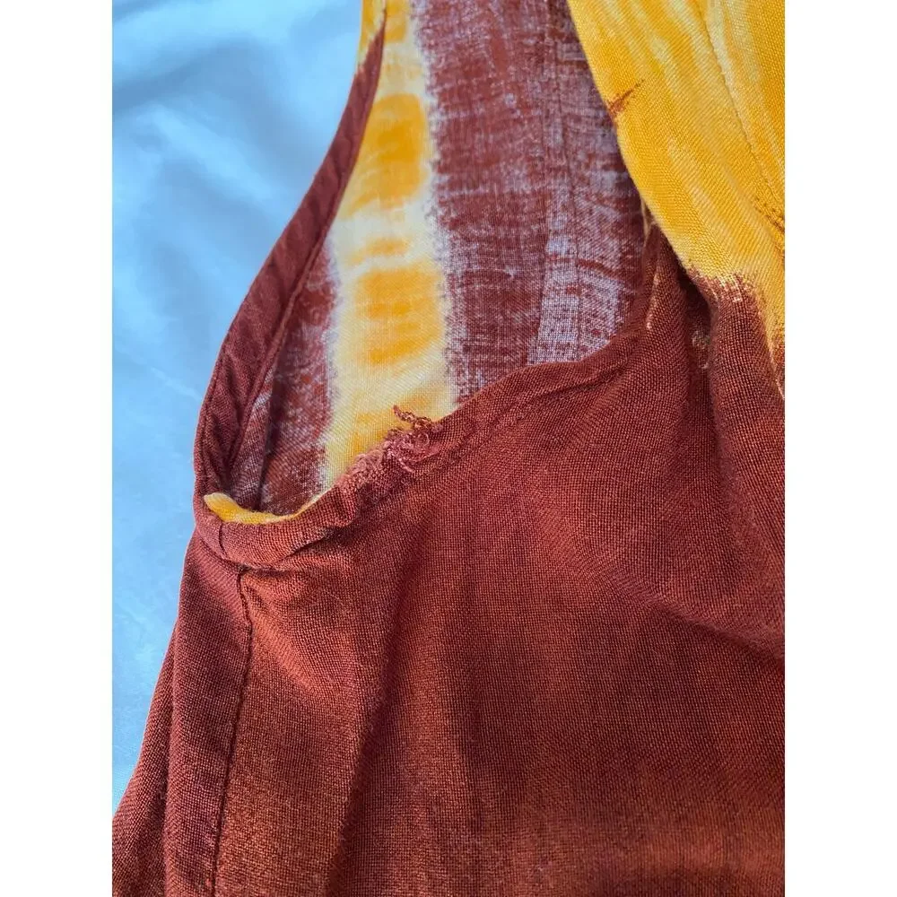 Marla Kim Tie Dyed Yellow & Rust Red Palm Tree Maxi Dress